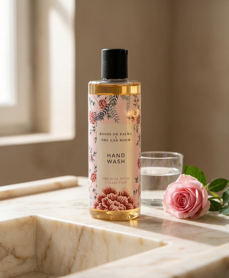 Hand Wash de la Rose Petal Collection en el lavabo